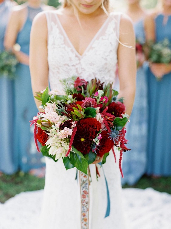 burgundy and white bridal bouquets for dusty blue wedding themes for 2023 dusty blue and burgundy