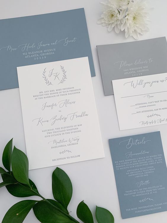dusty blue and grey wedding invite suite for dusty blue wedding themes for 2023 dusty blue and grey
