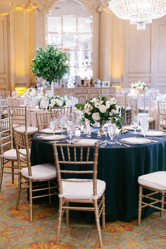 navy blue wedding tablecloth for dusty blue wedding themes for 2023 dusty blue and navy blue