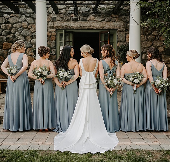 dusty blue bridesmaid dresses white bridal gown for dusty blue wedding themes for 2023 dusty blue green and white