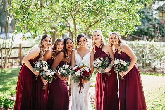 Navy Blue, Gold and Burgundy Wedding Color Palettes 2023, Burgundy Bridesmaid Dresses, Navy Blue and Gold Table Decorations
