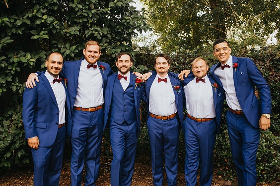 Groom Groomsmen Attire for Navy Blue, Gold and Burgundy Wedding Color Palettes 2023