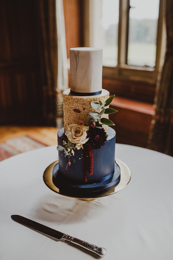 Navy Blue and Gold Wedding Cakes for Navy Blue, Gold and Burgundy Wedding Color Palettes 2023