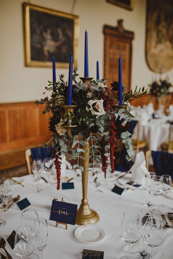 Wedding Table Decorations for Navy Blue, Gold and Burgundy Wedding Color Palettes 2023