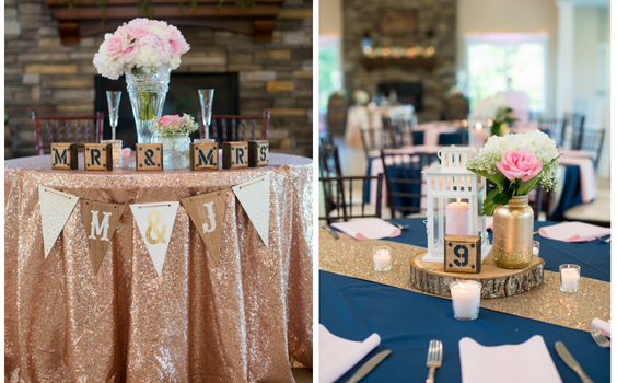 Wedding Table Decorations for Navy Blue, Gold and Pink Wedding Color Palettes 2023