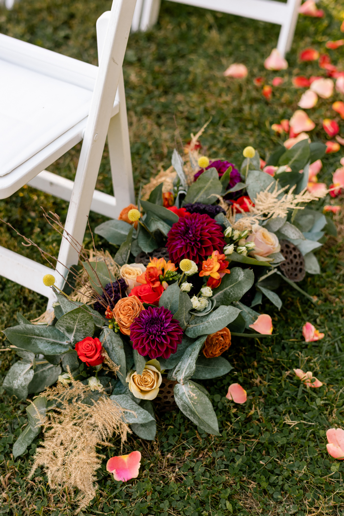 Outdoor Wedding Decorations for Burgundy, Orange and Navy Blue Fall Wedding Color Palettes 2024
