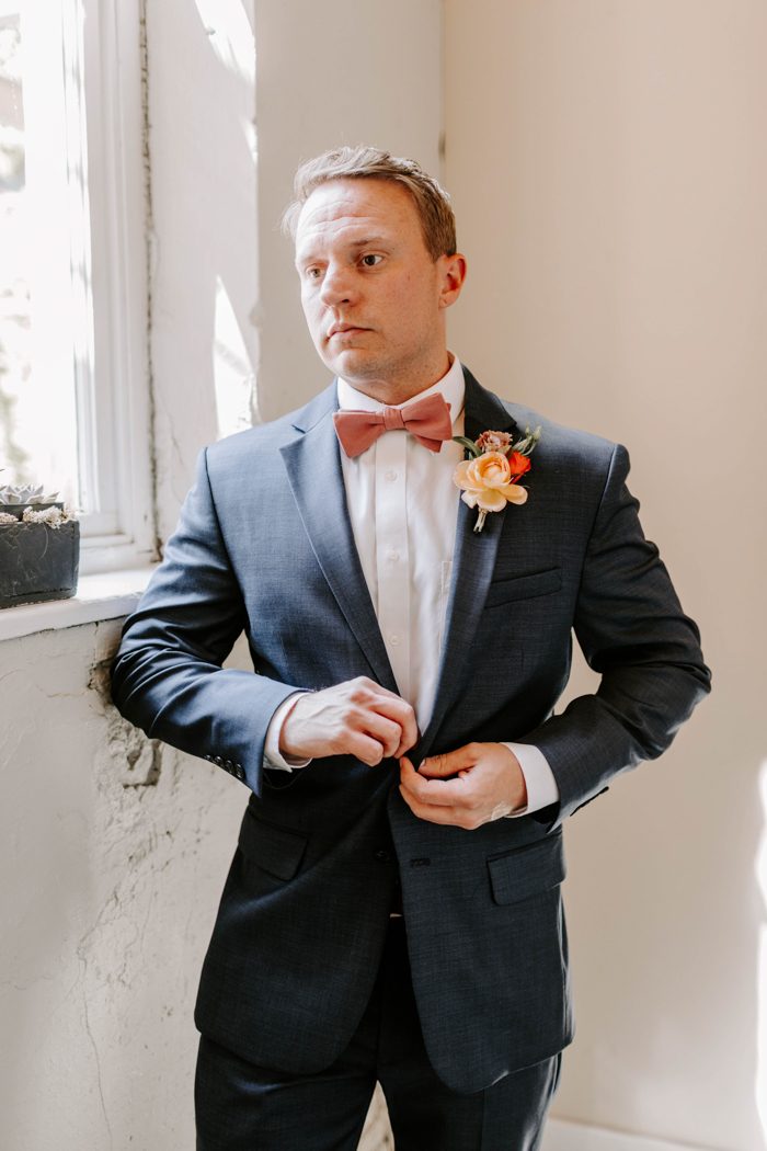 Groom Attire for Dusty Rose, Blue and Orange Fall Wedding Color Palettes 2024