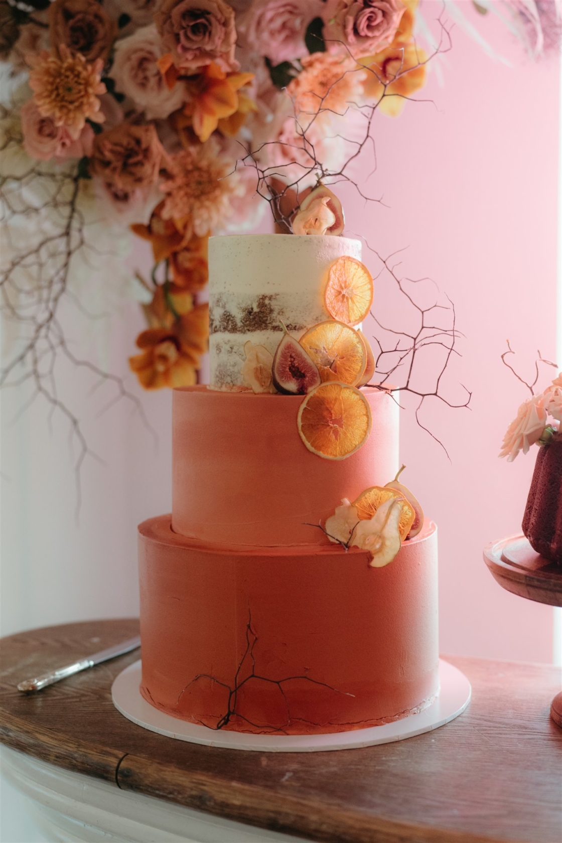Wedding Cake for Dusty Rose, Blue and Orange Fall Wedding Color Palettes 2024