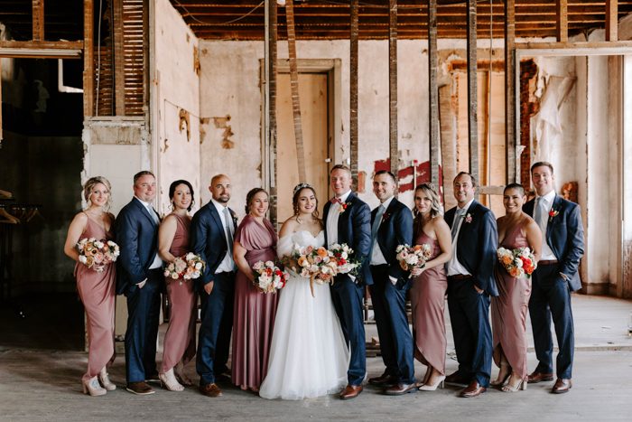 Wedding Party Wearing for Dusty Rose, Blue and Orange Fall Wedding Color Palettes 2024