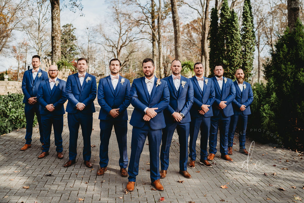 Navy Blue Groom Groomsmen Attire for Rust and Navy Blue Fall Wedding Color Palettes 2024