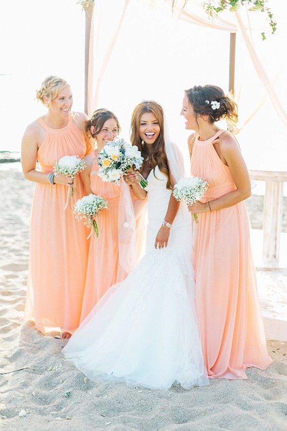 peach bridesmaid dresses white bridal gown for great summer wedding color palettes for 2024 peach white and green