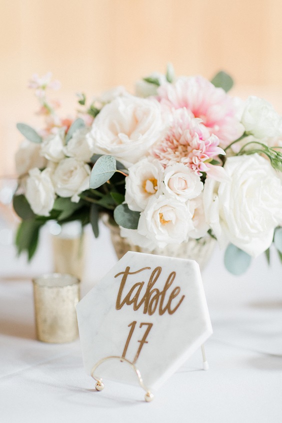 Wedding Table Centerpieces for Blush, Gold and Navy Blue Spring Wedding Color Combos 2024