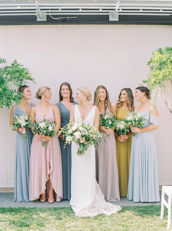 Dusty Rose and Blue Spring Wedding Color Combos 2024, Mismatched Dusty Rose and Blue Bridesmaid Dresses