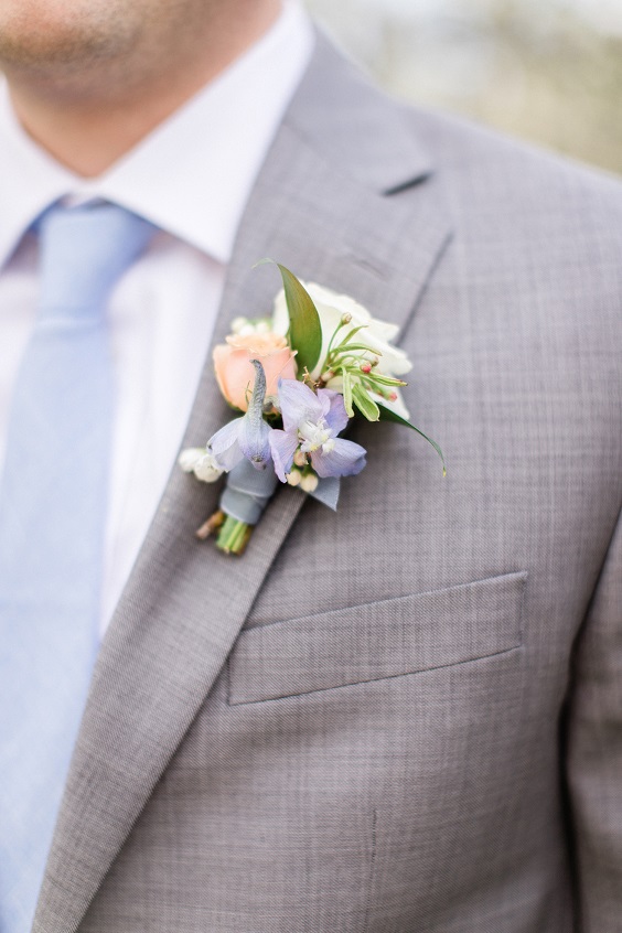 Grey Groom Attire for Ice Blue, Peach and Grey Spring Wedding Color Combos 2024