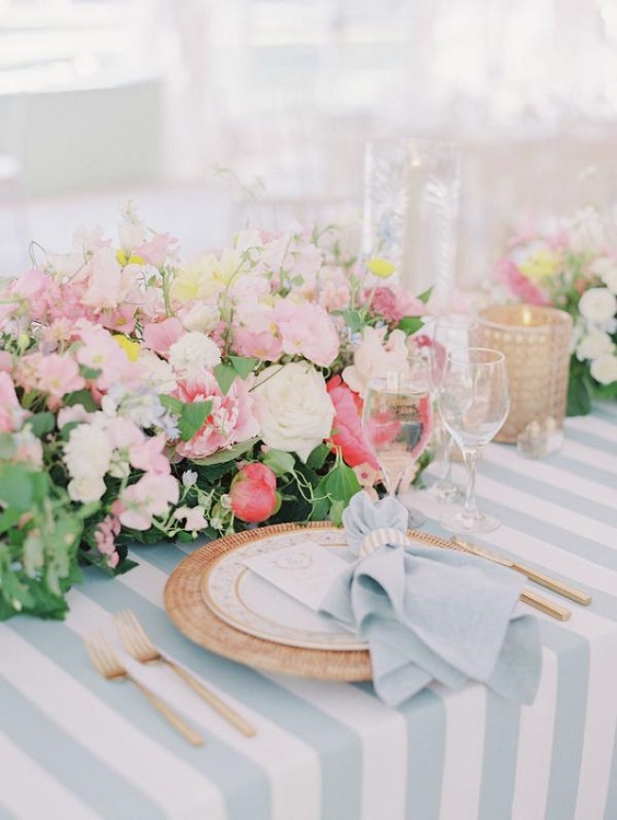 Wedding Table Decorations for Light Blue and Pink Spring Wedding Color Combos 2024