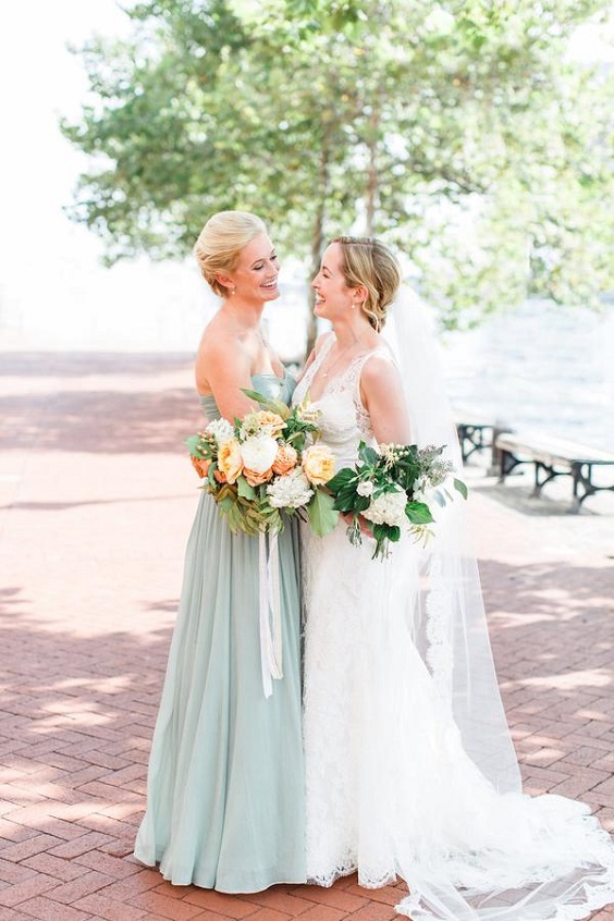 Sage Green Bridesmaid Dresses for Sage Green, Peach and Grey Spring Wedding Color Combos 2024