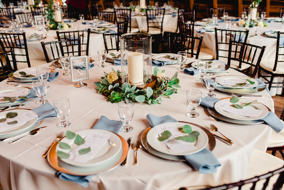 Weddinng Table Decorations for Sage Green and Dusty Blue Wedding Color Palettes 2024