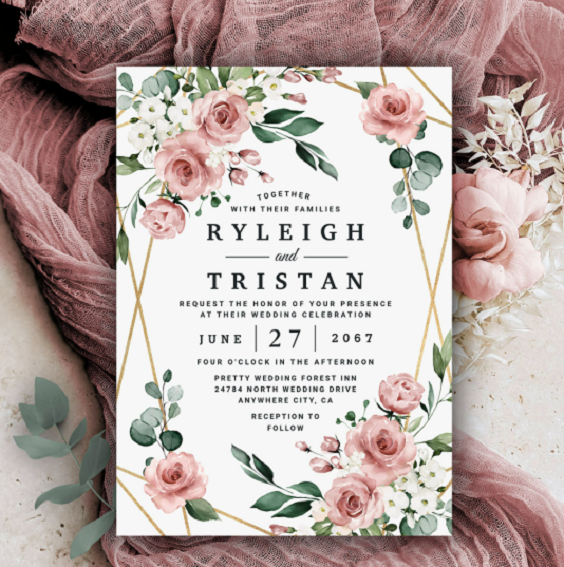 Wedding Invitations for Sage Green and Dusty Rose Wedding Color Palettes 2024