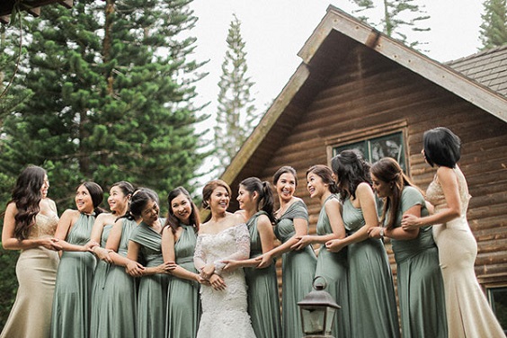 Sage Green and Gold Wedding Color Palettes 2024, Mismatched Sage Green and Gold Bridesmaid Dresses