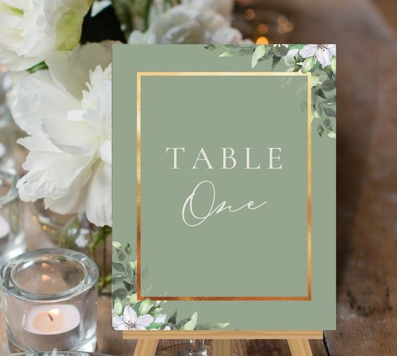 Wedding Table Numbers for Sage Green and Gold Wedding Color Palettes 2024