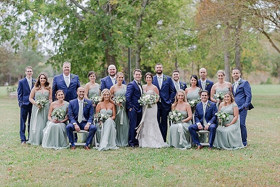 Sage Green and Navy Blue Wedding Color Palettes 2024, Sage Green Bridesmaid Dresses, Navy Blue Groom Attire