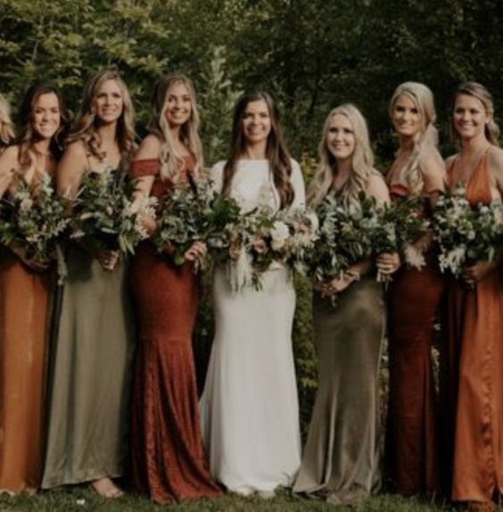 Sage Green and Terracotta Wedding Color Palettes 2024, Mismatched Sage Green and Terracotta Bridesmaid Dresses