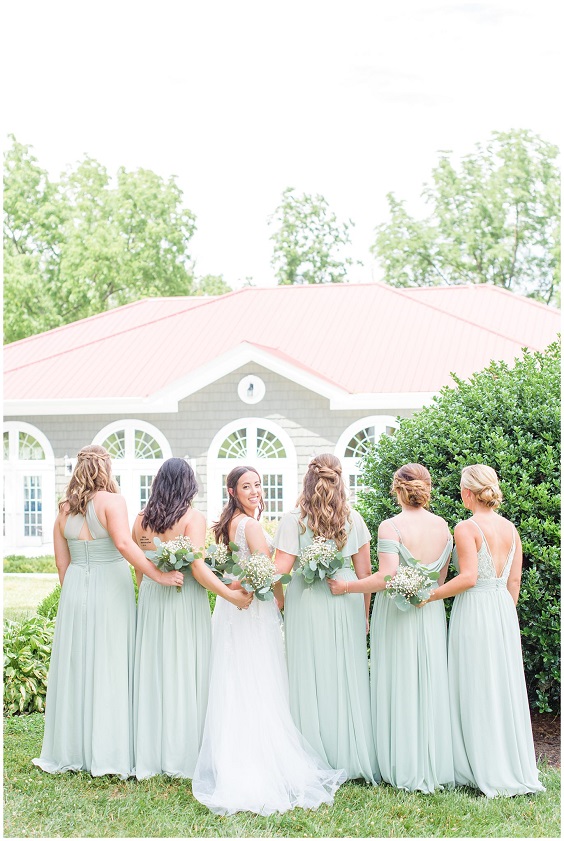 Sage Green and White Wedding Color Palettes 2024, Sage Green Bridesmaid Dresses, White Bridal Gown