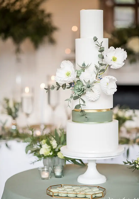Wedddinng Cakes for Sage Green and White Wedding Color Palettes 2024