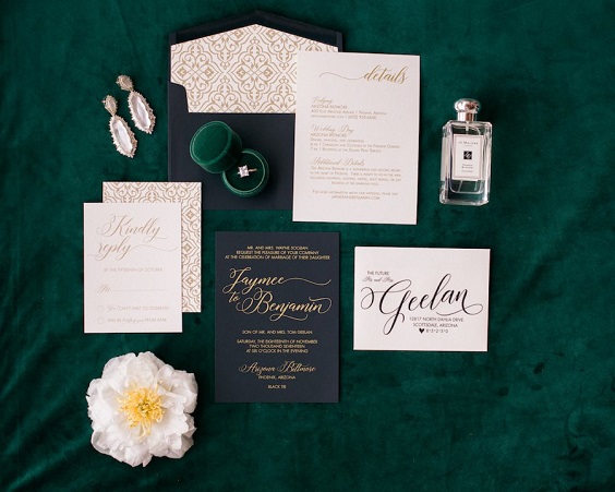black wedding invitation cover emerald wedding ring box for emerald green wedding color schemes for 2024 emerald green and black