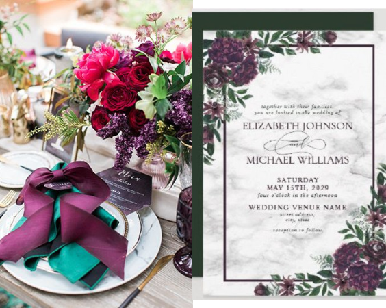 emerald and purple wedding invites and napkins for emerald green wedding color schemes for 2024 emerald green and purple