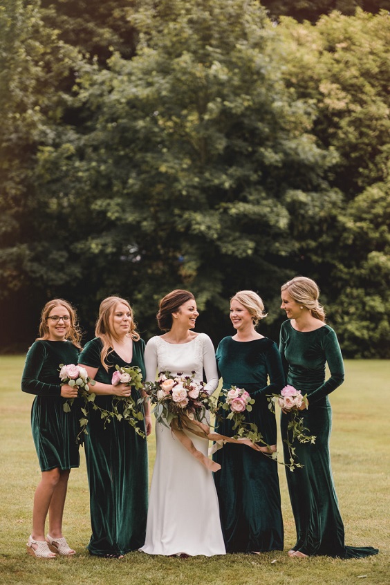 emerald green bridesmaid dresses white bridal gown for emerald green wedding color schemes for 2024 emerald green and champagne