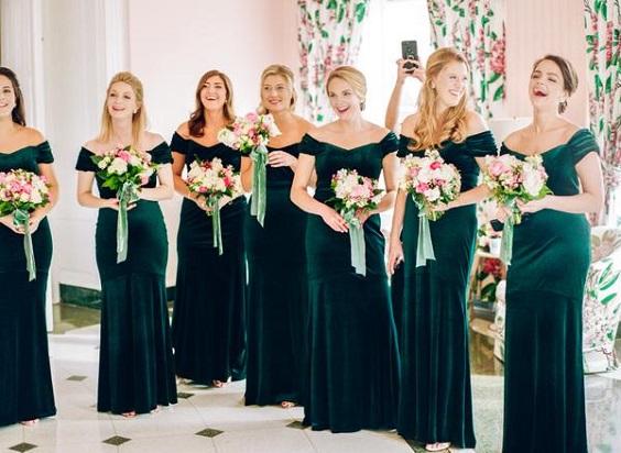 emerald green bridesmaid dresses for emerald green wedding color schemes for 2024 emerald green and shades of pink