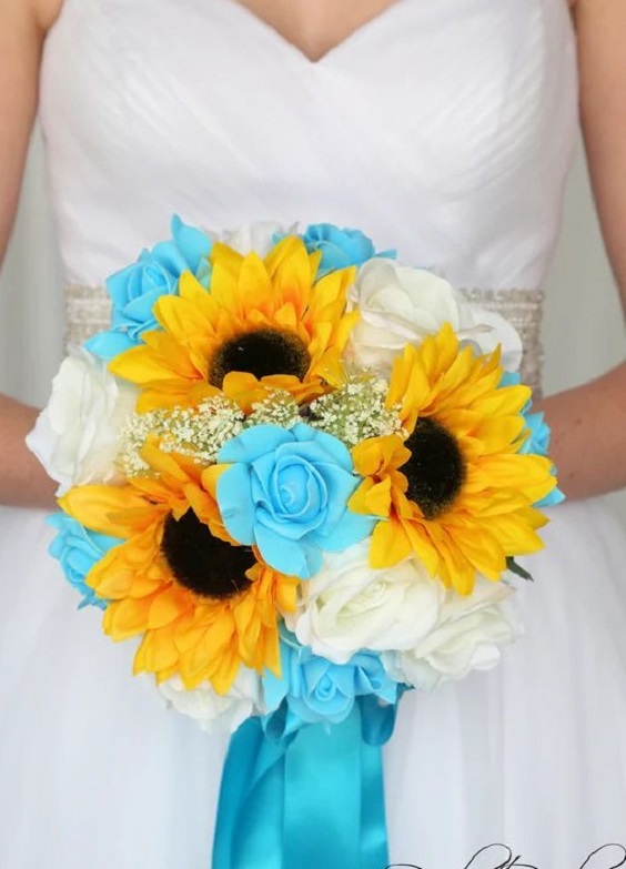 Bridal Bouquet for Turquoise Blue and Sunflower Wedding Colors 2023
