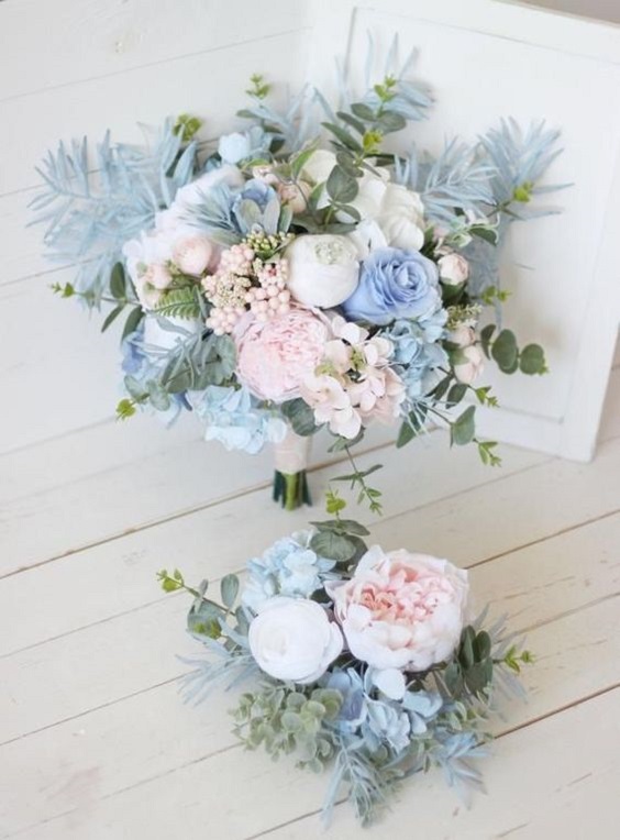 Wedding Bouquets for Light Blue and Blush Wedding Colors 2023