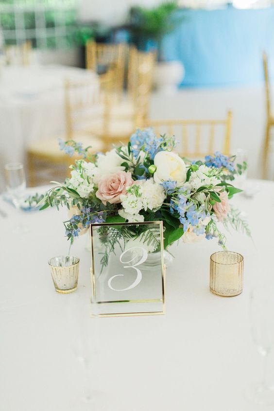 Wedding Centerpieces for Light Blue and Blush Wedding Colors 2023