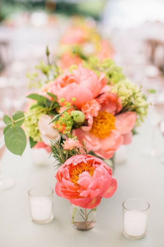 Coral Wedding Centerpieces for Coral and Yellow April Wedding Colors 2023
