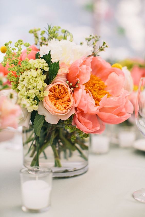Coral Wedding Centerpieces for Coral and Yellow April Wedding Colors 2023
