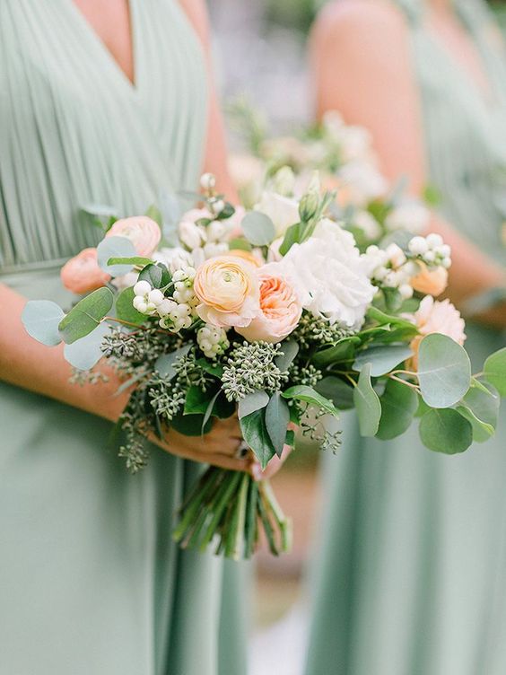 Cream and Sage Bridal and 4-5 Bridesmaid Bouquets