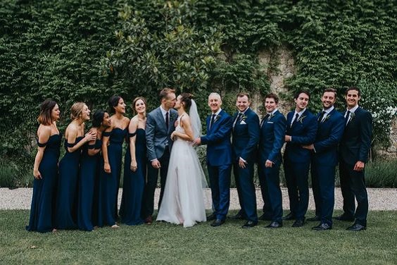 Navy blue bridesmaid dresses with groomsmen discount