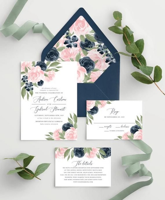 navy blue and blush wedding invitation for navy blue wedding colors 2023 navy blue and blush