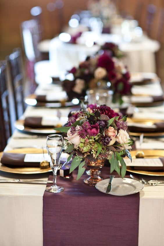 Wedding Table Decorations for Plum and Dark Grey Wedding Colors 2023