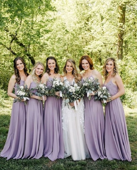 Lavender Country Wedding Colors for 2024, Lavender Bridesmaid Dresses, Lavender Wedding Bouquets