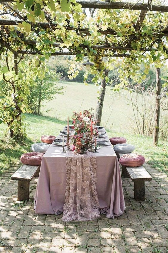 Outdoor Table decorations for Mauve Country Wedding Colors for 2024