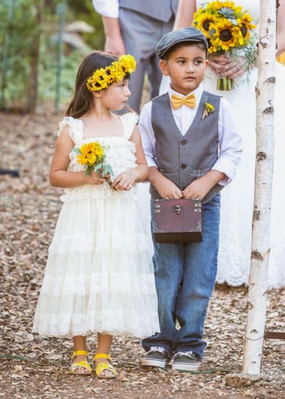 Flower Girl Dress Rign Bearer Attire for Sunflower Country Wedding Colors for 2024