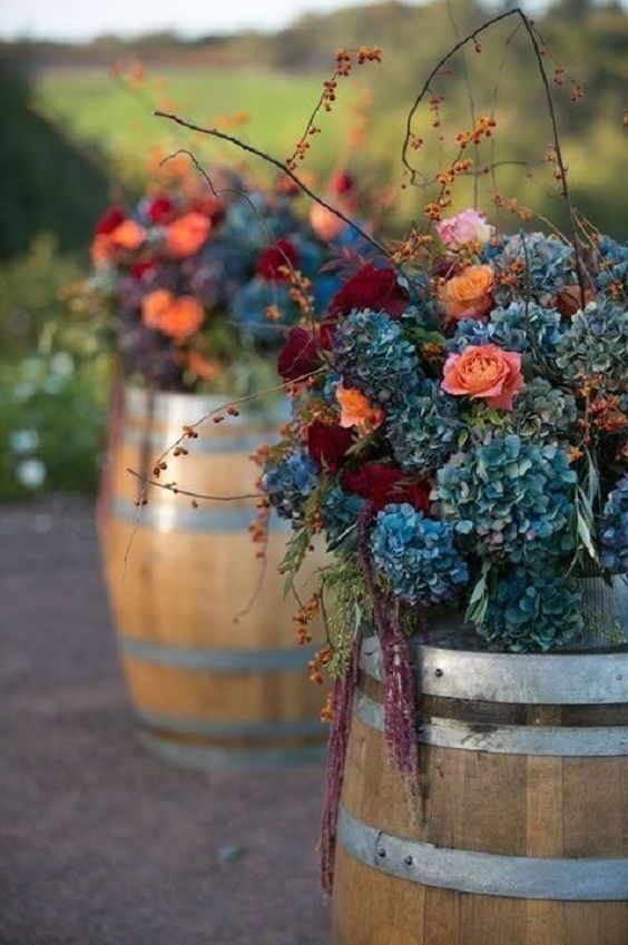 Outdoor Barrel Decorations for Teal Country Wedding Colors for 2024