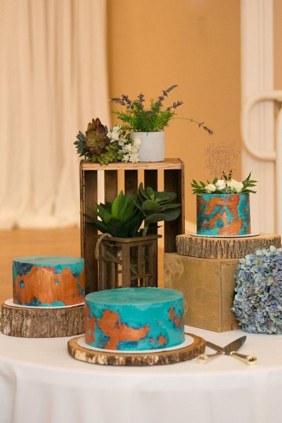 Outdoor Cakes for Teal Country Wedding Colors for 2024