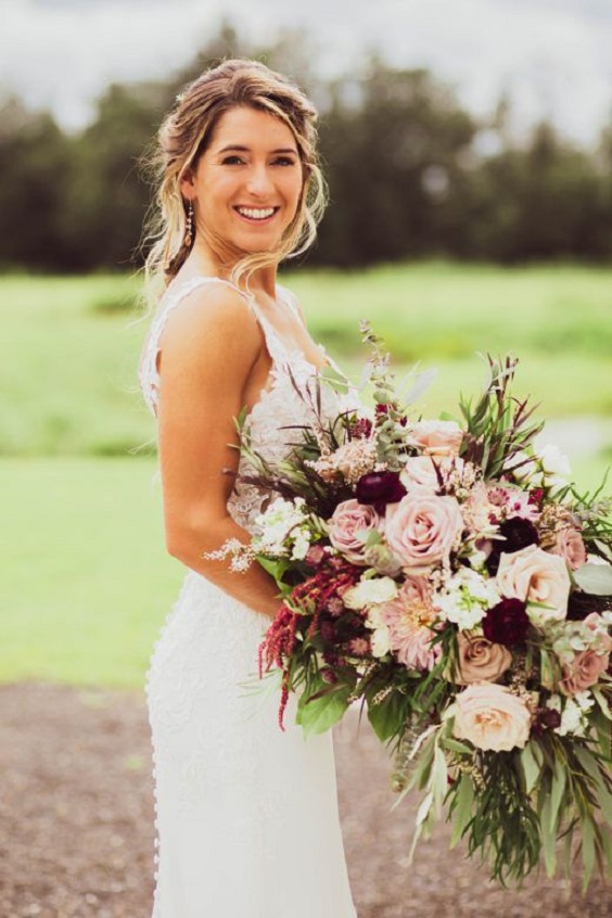 bridal gown and bouquet for 8 awesome outdoor wedding venue ideas 2024 barn wedding