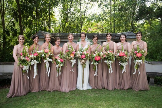 Elegant & Glamorous Garden Wedding, Doe Bridesmaid Dresses, White Bridal Gown.