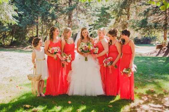 Memorable & Classy Country Wedding, Tangerine Bridesmaid Dresses, Ceremony Arch