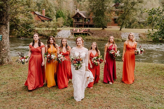 orange bridesmaid dresses for boho wedding colors 2024